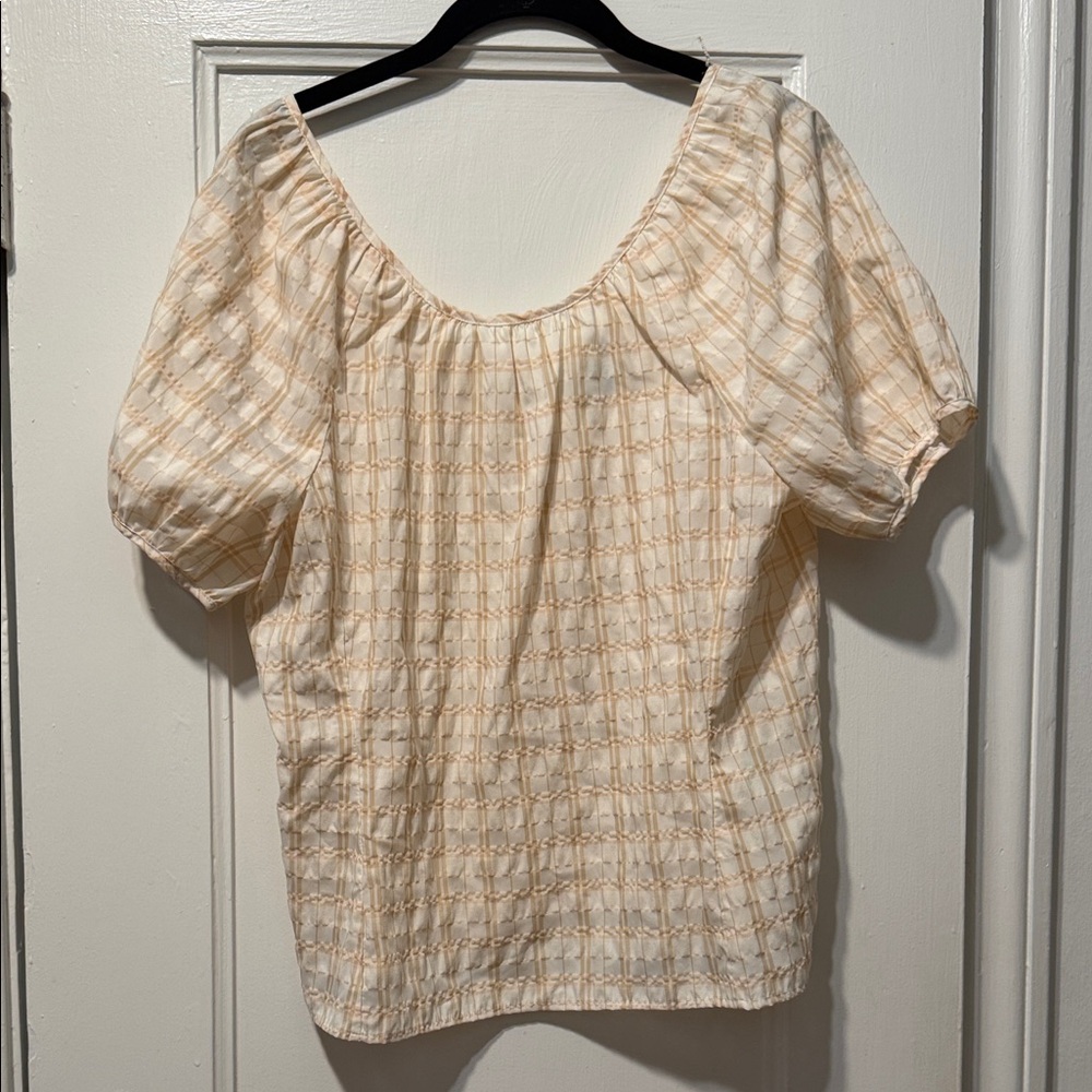 J. Crew Ivory and Beige Patterned Blouse